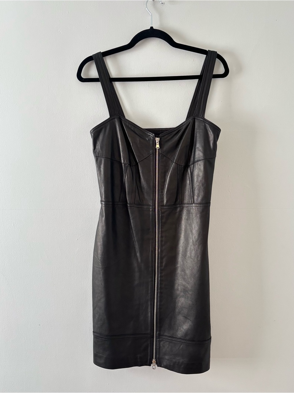 Marc by Marc Jacobs Leather Zip-Up Mini Dress Sweetheart Neckline Vintage Y2K